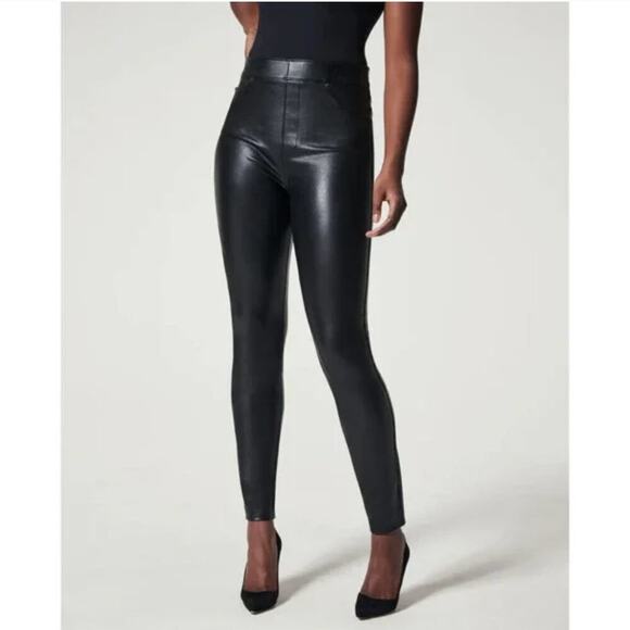 Spanx $148 Black Leather-Like Ankle Skinny Pant Leggings - Picture 4 of 14